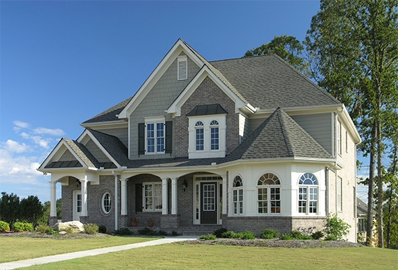 Luxury two story home with bay windows